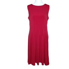 Talbot's Sleeveless Midi Dress Pleated Women's 12P Red Stretch Jersey Knit