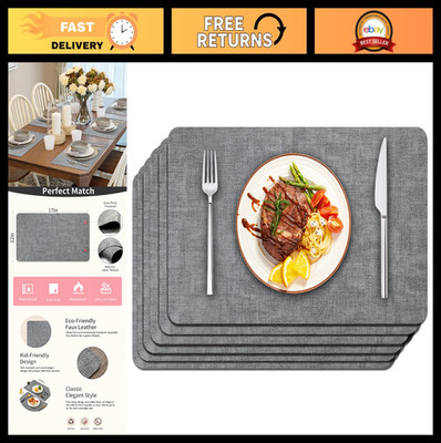 Faux Leather Placemats Set of 6 - Waterproof, Heat Resistant, Anti-Slip - 17''x12