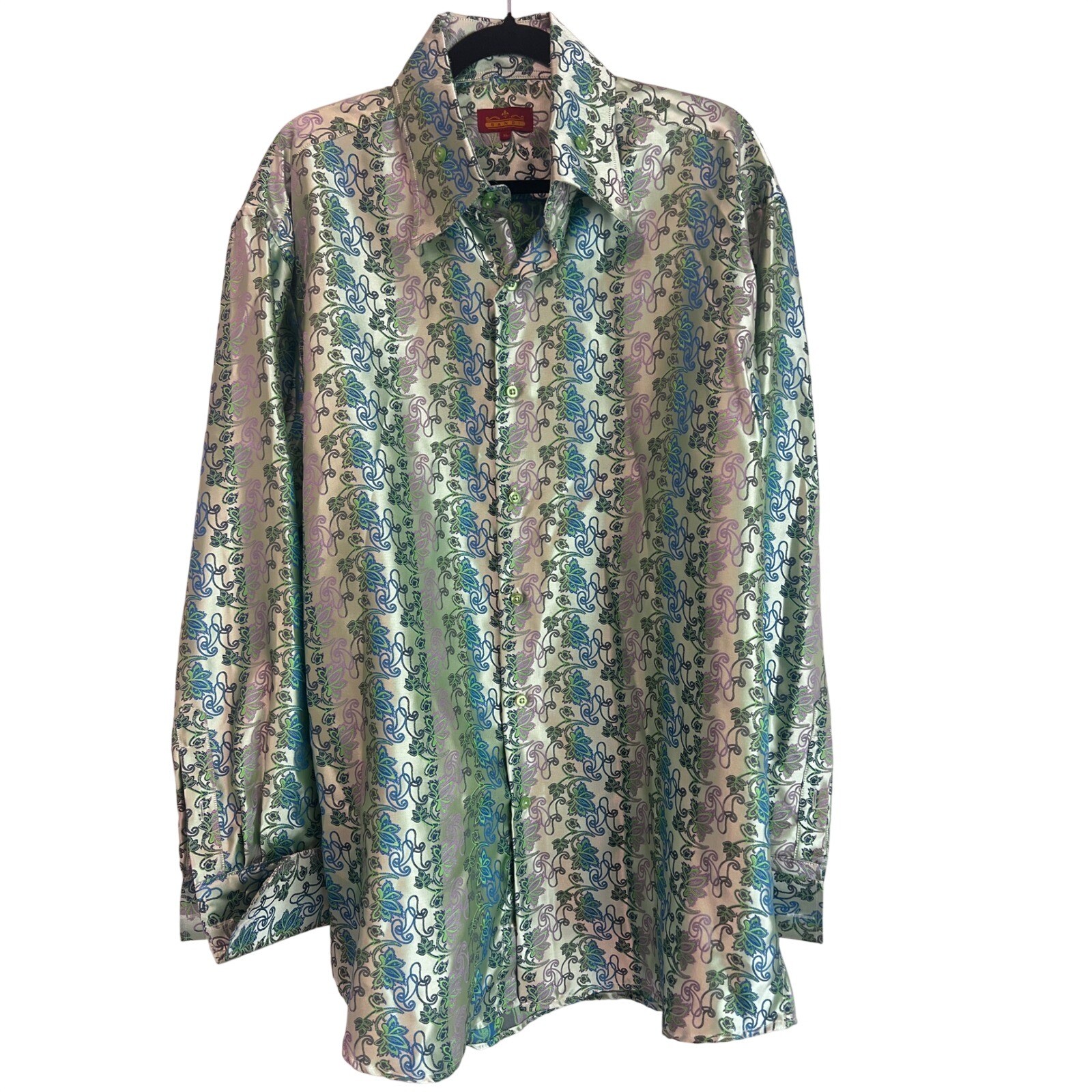 Sangi XL Paisley Satin Feel Dress Shirt Polyester French Cuff Formal MensXL