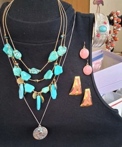 Lot Of 6 Ethnic Tribal SW Chicos Faux & Natural Stone Necklace Mixed Jewelry 