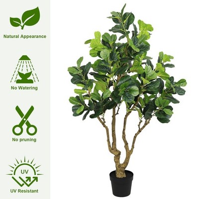 Decorative 7FT Artificial Banyan Tree Potted Large Silk Leaves Fake Greenery