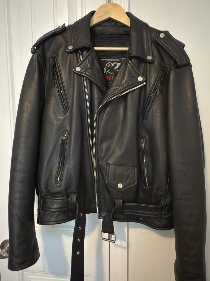 Mustang Leather Motorcycle Leather Jacket Harley Davidson Patches Size 44 - Image 2 of 4