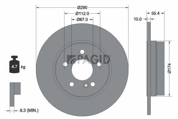2X Pagid Bremsscheibe Voll Ø290Mm FüR Mercedes-Benz C-Klasse W203 W202 SLK R171-image