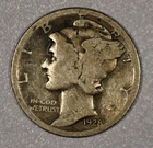 1928-D "Mercury" SILVER One-Dime Coin, Good