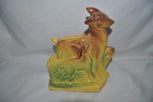 Mccoy Yellow, Brown, & Green Deer With Fawn Planter