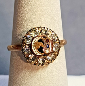 Vintage Gold Filled Daughters of Rebekah ring size 7.5 with Rhinestone Accents