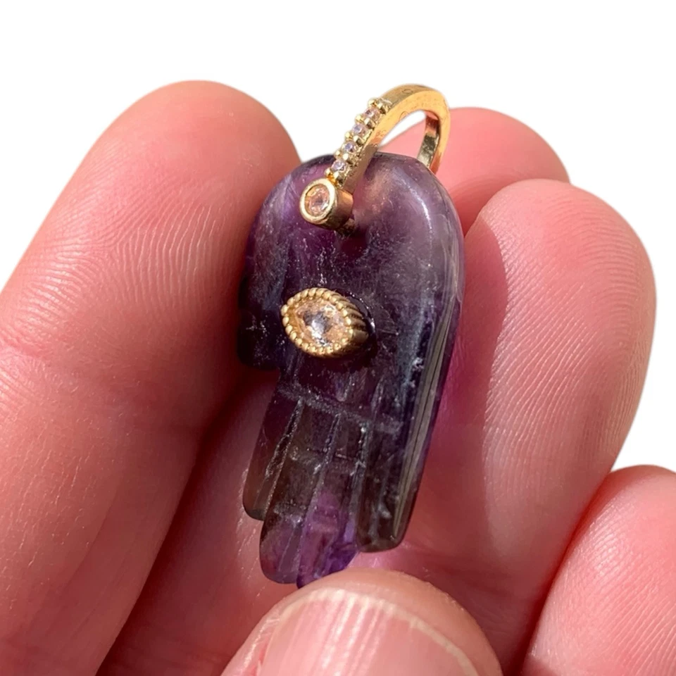 Nuevo Amatista Mano de Fátima Colgante Hamsa Collar Oro Protección Joyería Regalo Foto 2 de 4