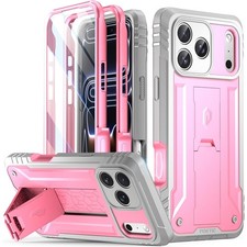 For iPhone 17 Pro Max Case Poetic Built-in-Screen Kickstand Rugged Cover Pink