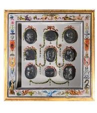 Renaissance Revival Grotesche Painted Frame With Neoclassical Grand Tour Intagli