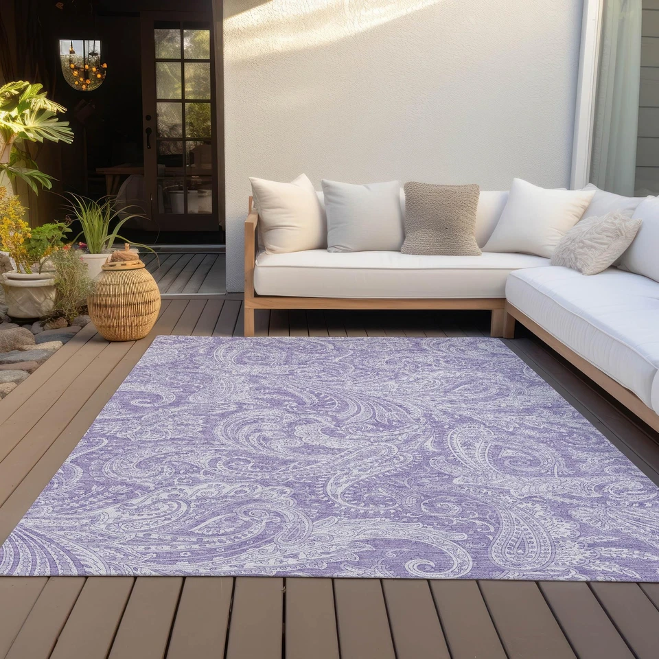 Alfombra Addison Rugs Chantille ACN654 lavanda 5'x7'6" en + alfombra exterior, fácil limpieza- Foto 3 de 4