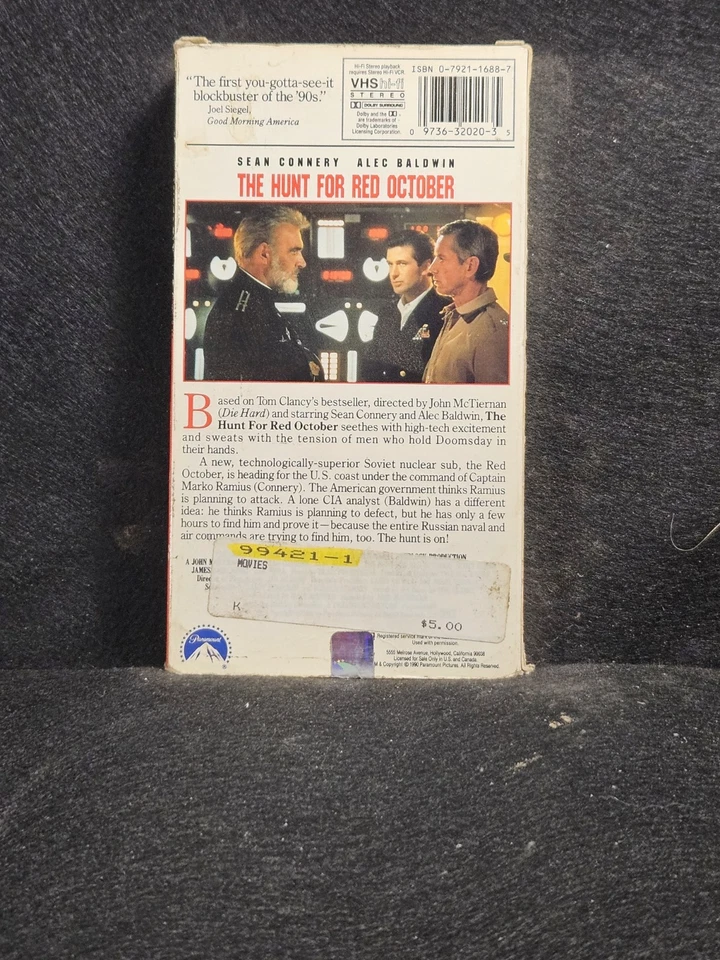 The Hunt for Red October VHS 1990 Paramount, Red Tape, Sean Connery Foto 2 de 2
