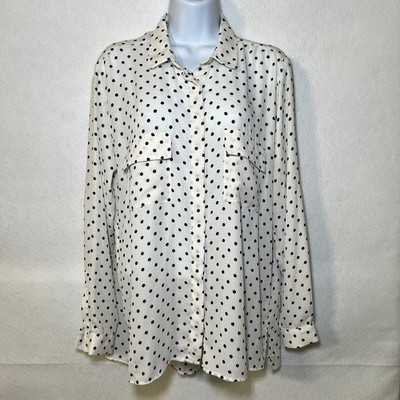Zara Basic Black/White Polka Dot Parisian Chic Retro Revival Botton Up Large