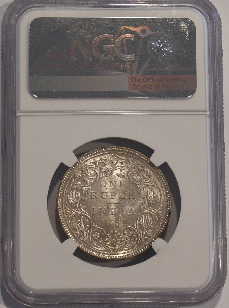 British India Victoria Queen 1862 (B) Bombay RUPEE NGC Graded MS