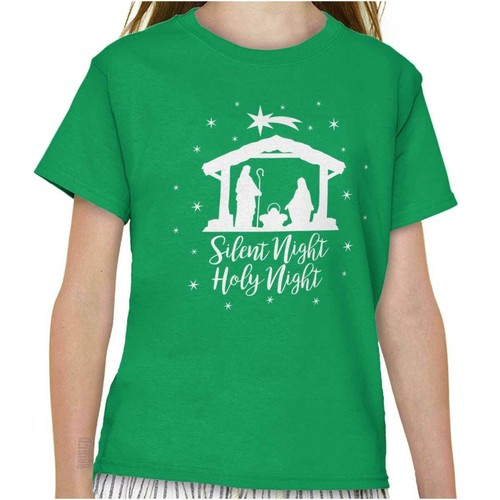 Christian Christmas Silent Night Holy Night Girls Youth Crewneck T Shirts Tees - Picture 7 of 8