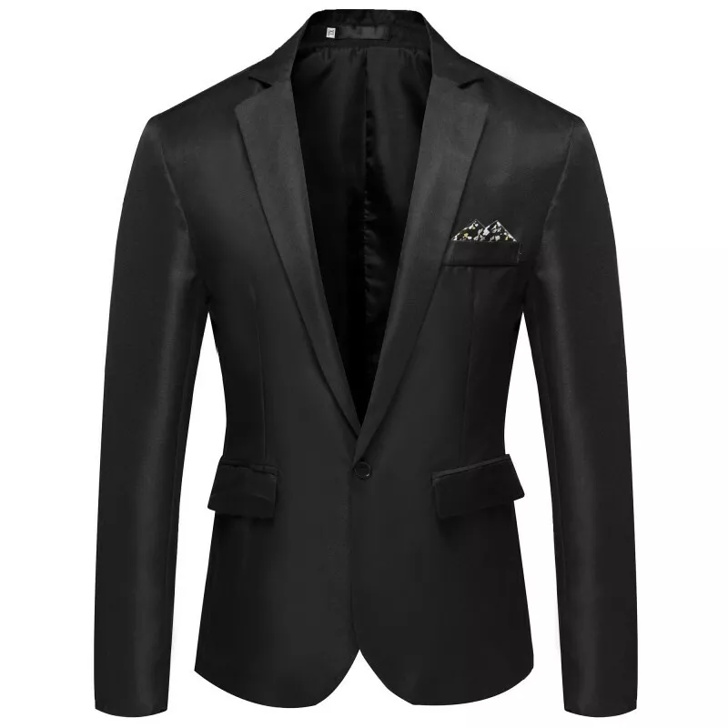 Fashion Men Lapel Collar Suit Coats Long Sleeve One Button