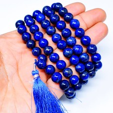 619.00 Cts Natural Lapis Lazuli 108 Prayer Mala Round Beads Necklace NK 07E74