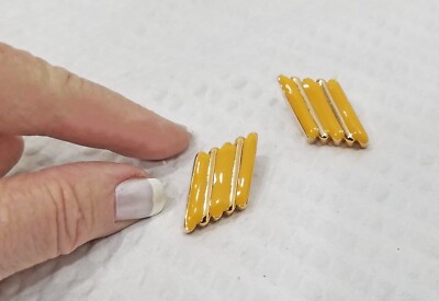 New! Gold Tone & Inlaid Sunflower Yellow Enamel Striped Chevron Stud Earrings