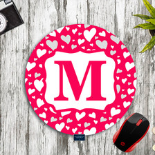 PINK HEARTS MONOGRAMMED W/ YOUR NAME INITIAL PERSONALIZED PC MOUSE PAD MAT GIFT