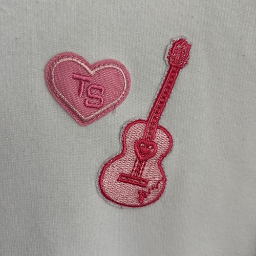 YOU NEED TO CALM DOWN White Hoodie Pink Guitar Heart Embroidered TS size 12 - Picture 3 of 11