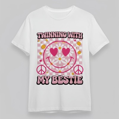 Women's Classic T-Shirt Twinning Hearts With Bestie Graphic Plus Size Cotton Tee