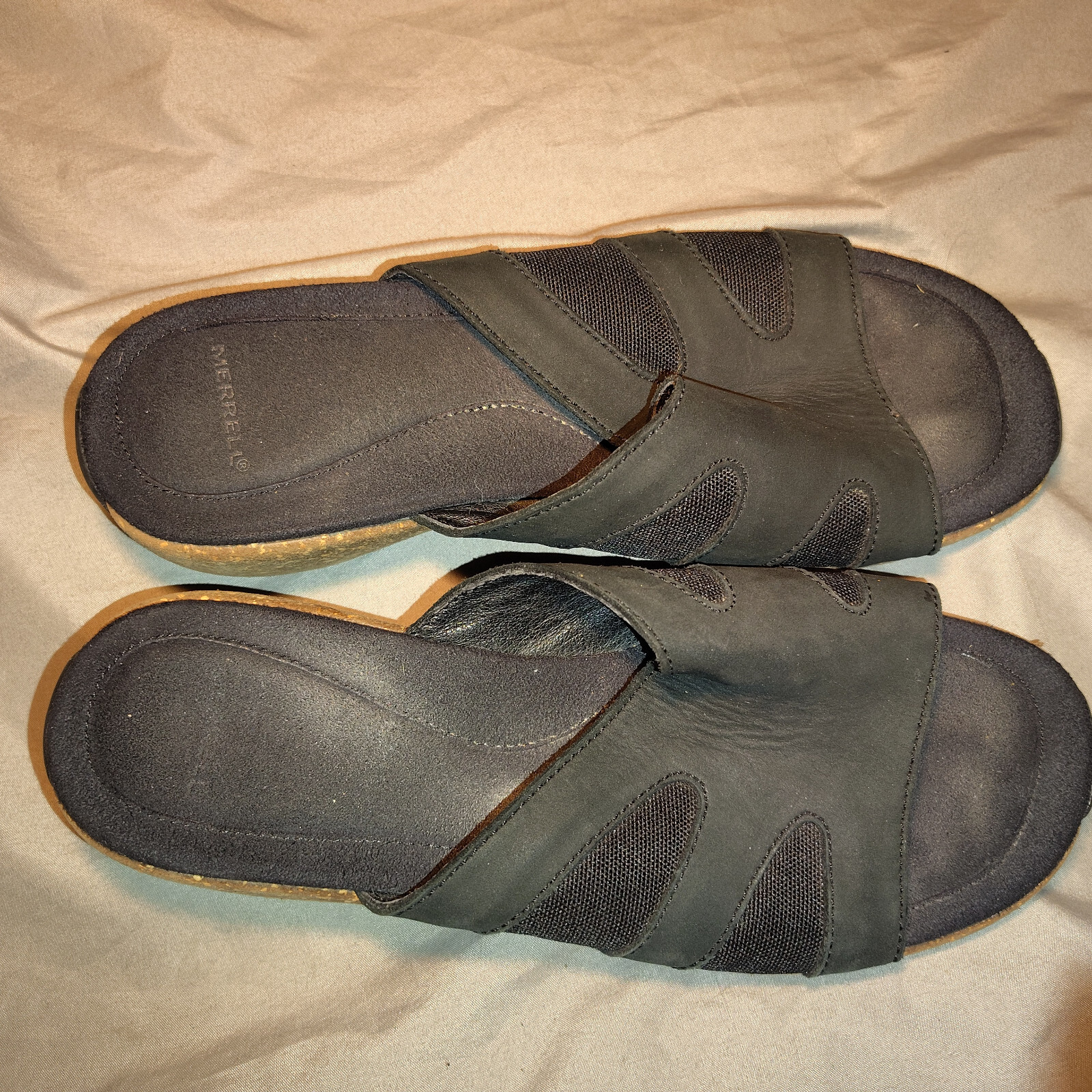 Merrell Sundial sandalo con zeppa comfort boho in pelle nera e slides taglia 8