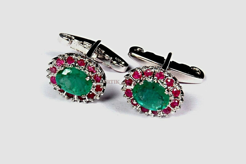 Labor Erstellt Smaragd & Heizbar Rubin Edelstein Mit 925 Sterling Silber #2148 - Bild 2 von 3