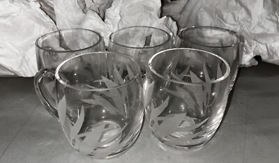 Set of 5 NWT Vintage Modern Thomas O Brien Holiday Leaf Etched Coffee Mugs