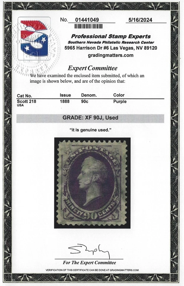 US Scott # 218 - PSE Graded 90J XF Jumbo & PF Graded 90 XQ - ex. Grace      (P8) - Image 3 of 4