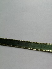 5  Meter Satinband Dunkelgrün mit Goldkante, 6 mm breit
