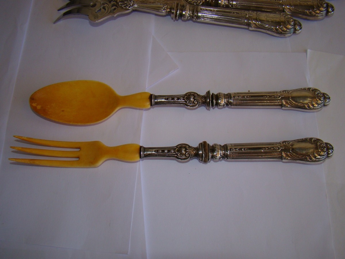 Lot De 3 Couverts De Service Argent Fourré - Poisson, Découpe, Salade #1503