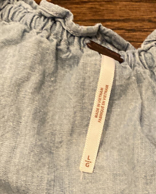 Free People Women's L Lily of the Valley Blue Chambray Ruffle Collar