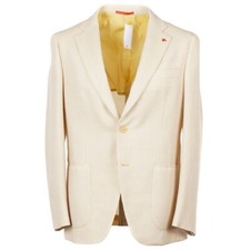 Isaia Napoli Light Yellow Piquet Textured Wool Sport Coat 40R Eu 50 NWT