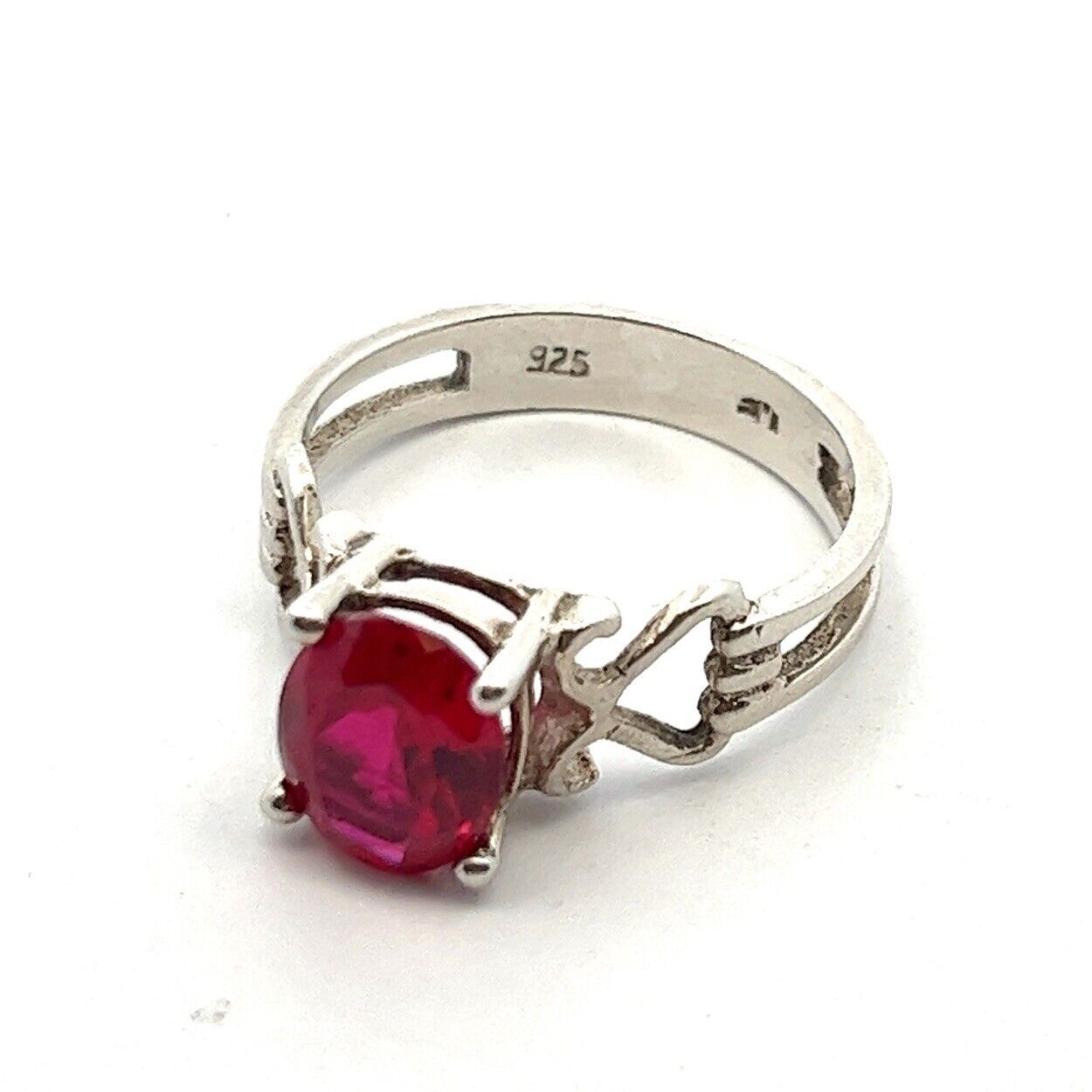 925 Sterling Silver Lab Created Ruby Ring Size: 10 - image 6
