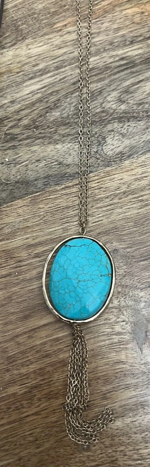 Juego de Collares Turquesa Collar Cadena de Oro Coldwater Creek Cuero Largo Foto 3 de 4