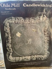 Olde Mill Candlewicking Monogram Pillow Kit New  07-11 VTG USA Made