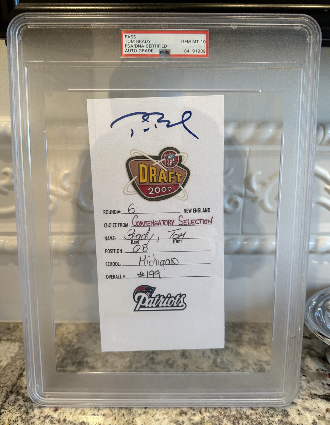 Tom Brady Signed 2000 Draft Card PSA/DNA AUTOGRAPH AUTHENTIC GEM MINT 10 HOF QB