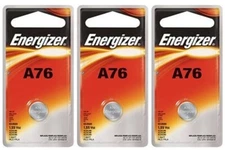 3 pcs Energizer A76 Alkakine Coin 1.5V Batteries Single Pack LR44 357 Exp 2021