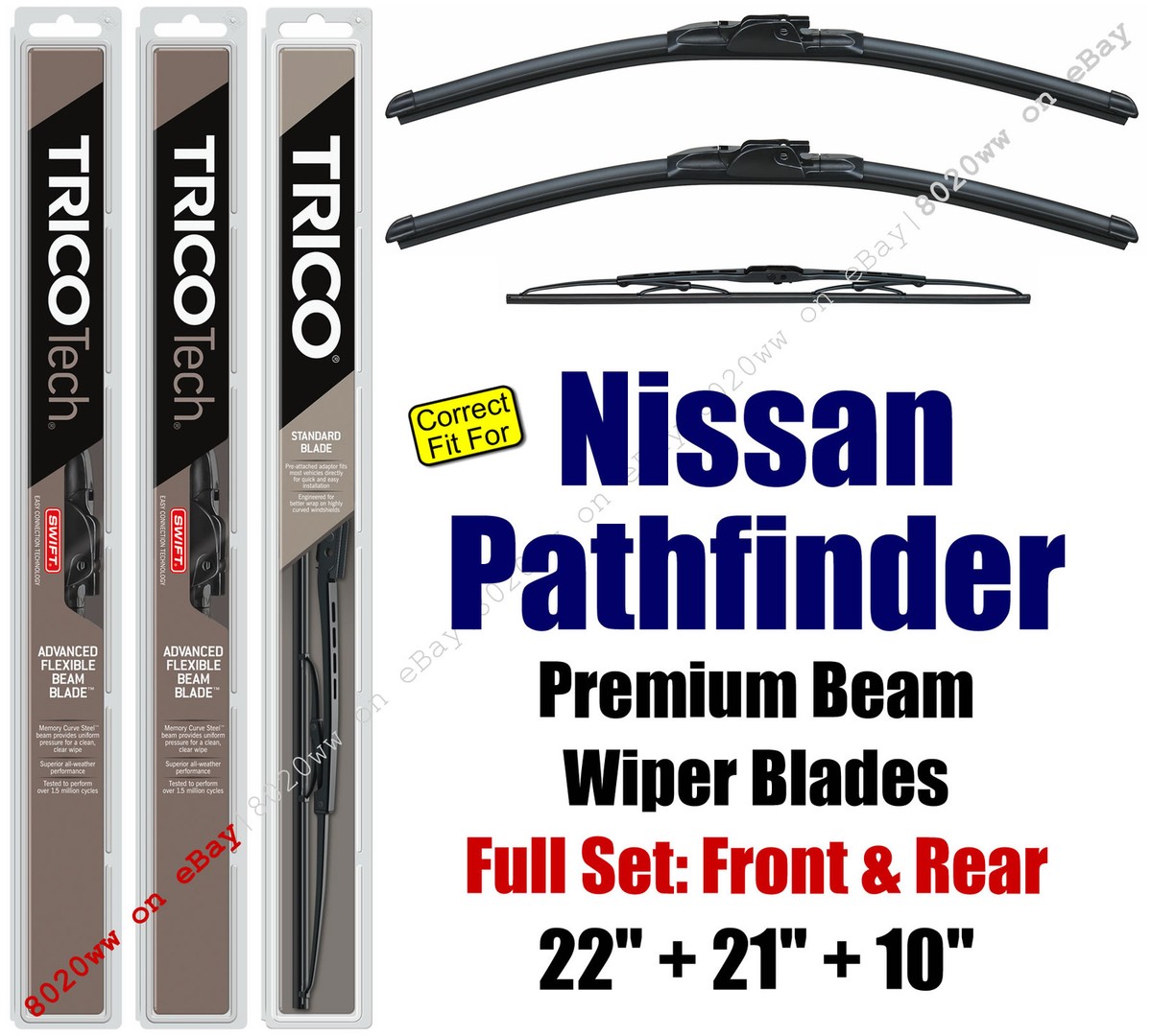 Wipers 3pk Premium Front + Rear - fit 1996-2003 Nissan Pathfinder