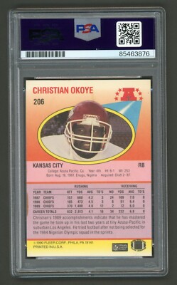 Christian Okoye Signed 1990 Fleer Card #206 (PSA) Kansas City