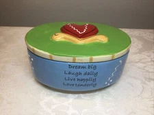 Handcrafted Tumbleweed Pottery Ceramic Lidded Trinket Box  Dream Laugh Live Love