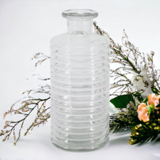 Image of Decorative Horizontal Ribbed Glass Bottle Vase - Clear. H21 cm