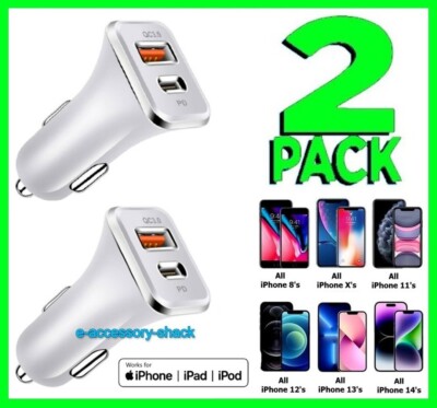 2 Pack Dual Port USB-C Fast Car Charger PD For Apple iPhone 14 13 12 11 Pro Max