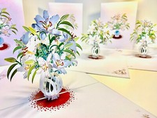 White Lilies Bouquet in a Vase 3D Pop Up Greeting Card Sympathy Blank Origami