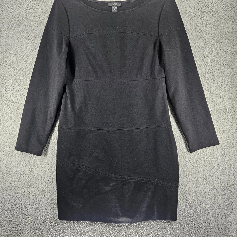 Alfani Sheath Dress Size 12 Long Sleeve Side Zip Basic Work Career Black - 12 - Image 3 of 4