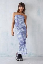 Urban Outfitters Blue Denim Lace Bandeau Maxi Dress Size L 