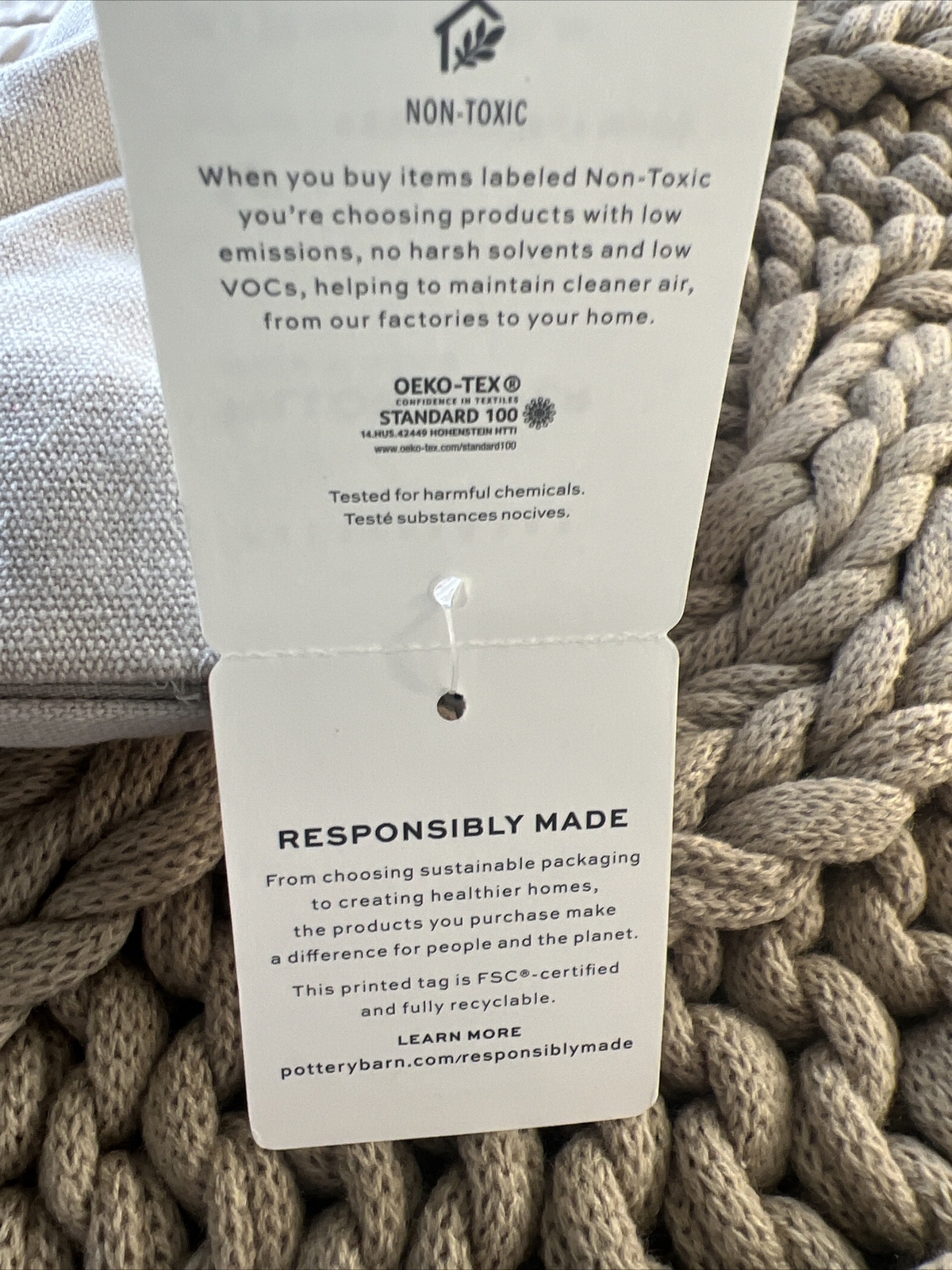 New Pottery Barn Colossal Handknit Pillow Cover, Putty Beige 24x24