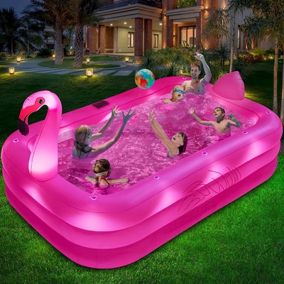 Inflatable Pool with Lights, 2024 Solar Flamingo Swimming Pool for Kids,Adults I