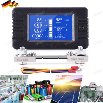 100A LCD DC Digital Monitor Wattmeter Volt Amperemeter Batterieanzeige Tester DE