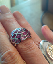 Marked 925 Thailand Sterling Silver in Pink Crystal Stones - Sz 9 Gorgeous 