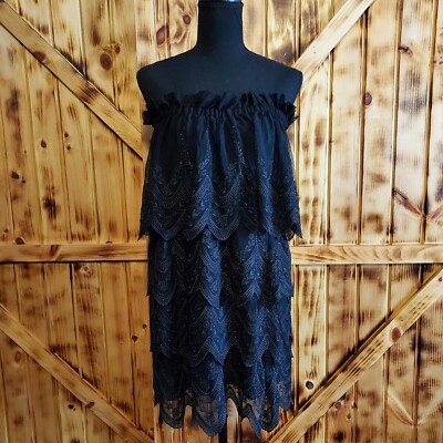 Alfani Women's Black Layered Strapless Dress Size Large 
